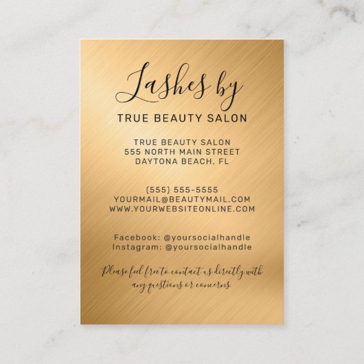 Gold Metallic Lash Extensions Aftercare Icon Visitekaartje (Achterkant)