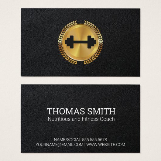 Gold Metallic Leaf Seal | Leder | Pictogram Dumbbe Visitekaartje (Voorkant /achterkant)