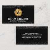 Gold Metallic Leaves | Klassieke monogram marmer Visitekaartje (Voorkant / Achterkant)