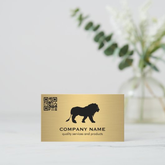 Gold Metallic / Lion Icon / QR Code Scan Visitekaartje (Staand voorkant)