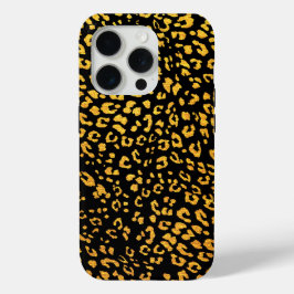 Gold Metallic loodopard Pattern op Black iPhone 15 Pro Case