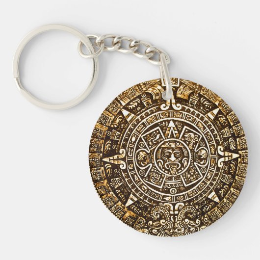 Gold Metallic look Aztec Calender Sleutelhanger (Voorkant)