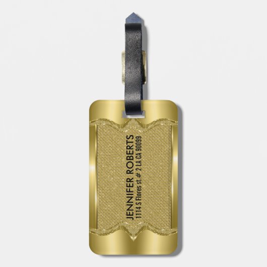 Gold Metallic look met diamanten patroon 2 Bagagelabel (Achterkant verticaal)