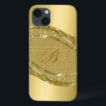 Gold Metallic look met diamanten patroon iPhone 13 Hoesje<br><div class="desc">Goudtinten tonen een metalen blik met een ruitvormig patroon. Aangepast en optioneel monogram.</div>