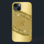 Gold Metallic look met diamanten patroon iPhone 13 Hoesje<br><div class="desc">Goudtinten tonen een metalen blik met een ruitvormig patroon. Aangepast en optioneel monogram.</div>