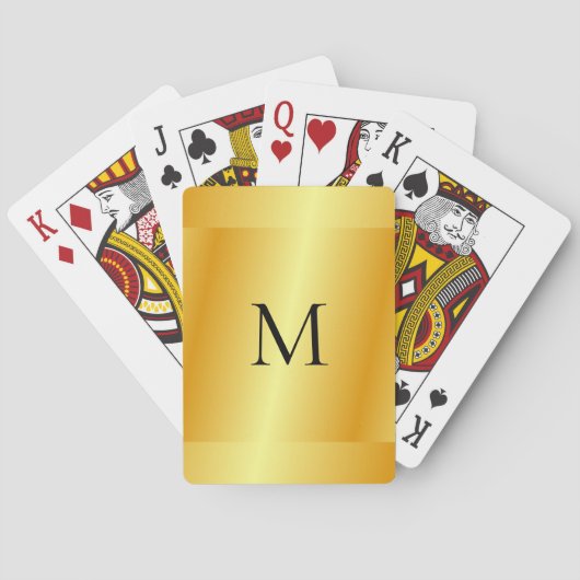 Gold Metallic look Sjabloon Monogram Naam Modern Pokerkaarten (Achterkant)