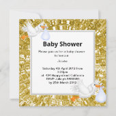 GOLD METALLIC LOOK Stork Baby shower Invitation Kaart (Voorkant)