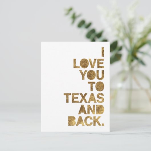 Gold Metallic Love You to Texas and Back Briefkaar Briefkaart (Staand voorkant)