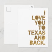 Gold Metallic Love You to Texas and Back Briefkaar Briefkaart (Voorkant / Achterkant)