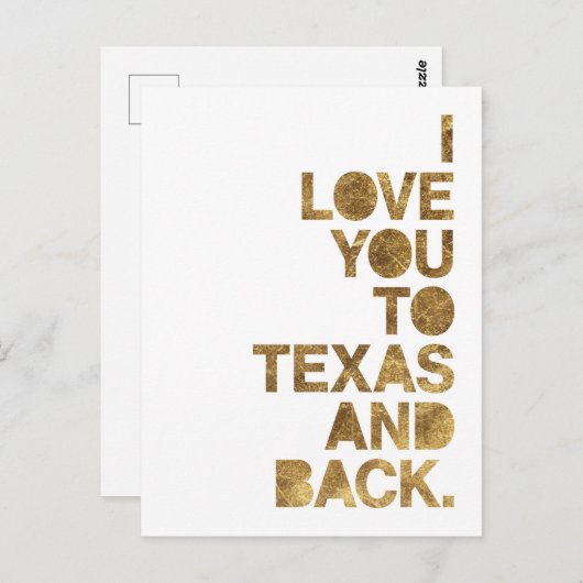Gold Metallic Love You to Texas and Back Briefkaar Briefkaart (Voorkant / Achterkant)