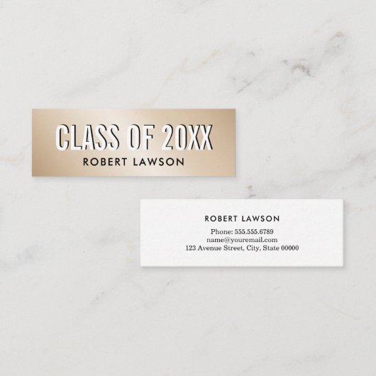 Gold Metallic Luxe Class Afstuderen Name Card Mini Visitekaartje (Voorkant / Achterkant)