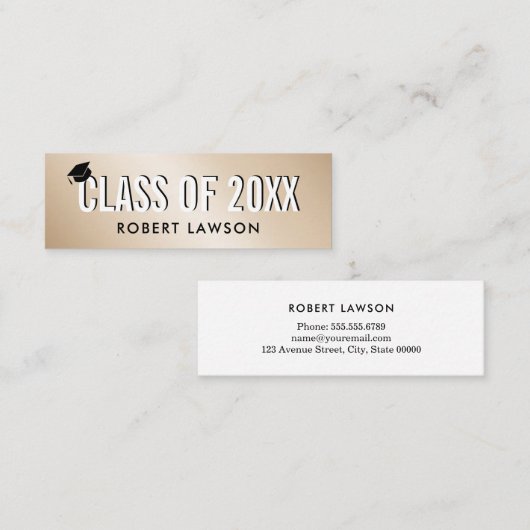 Gold Metallic Luxe Class Graduy-kaart Mini Visitekaartje (Voorkant / Achterkant)