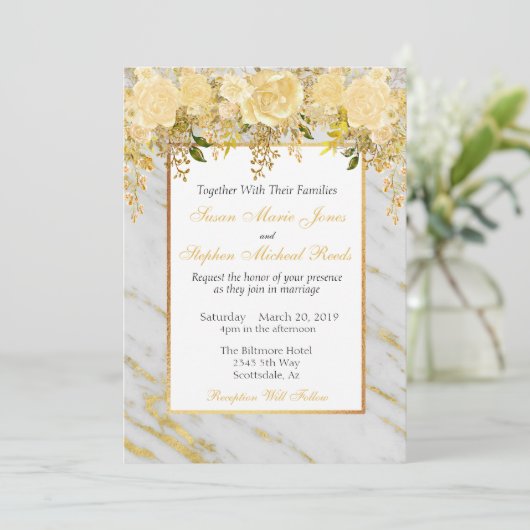 Gold Metallic marmer Flowers Weddenschap Kaart (Staand voorkant)