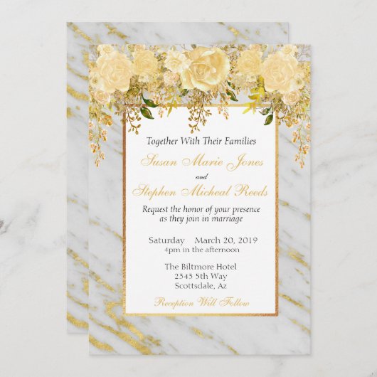 Gold Metallic marmer Flowers Weddenschap Kaart (Voorkant / Achterkant)