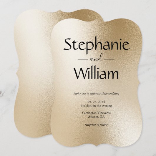 Gold Metallic Modern Elegant Simple Wedding Kaart (Voorkant / Achterkant)