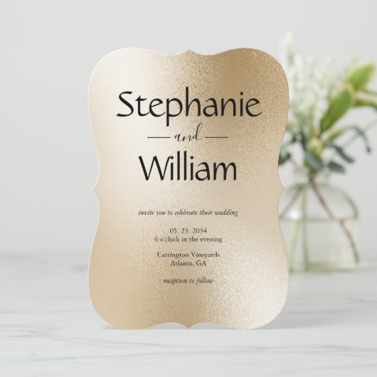 Gold Metallic Modern Elegant Simple Wedding Kaart (Staand voorkant)