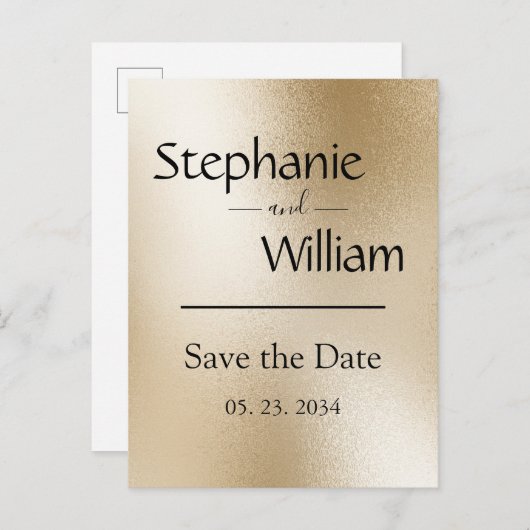 Gold Metallic Modern Elegant Stylish Save the Date Aankondigingskaart (Voorkant / Achterkant)