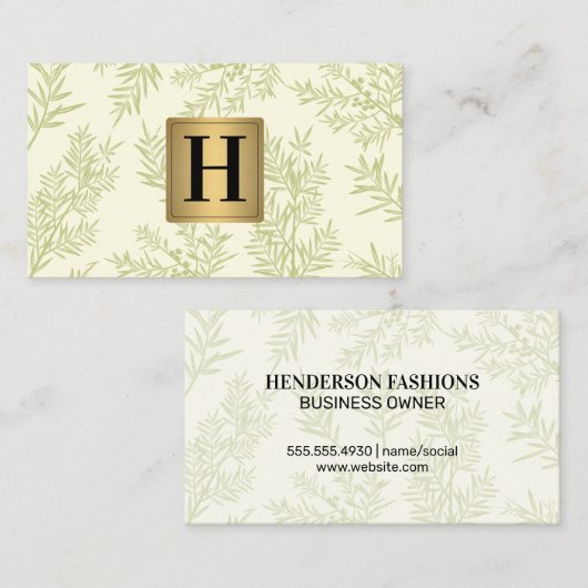 Gold Metallic Monogram | Juniper Branch Visitekaartje (Voorkant / Achterkant)