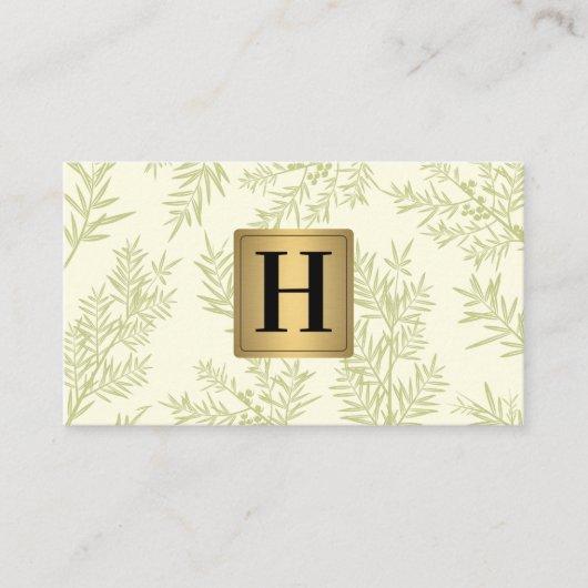 Gold Metallic Monogram | Juniper Branch Visitekaartje (Voorkant)