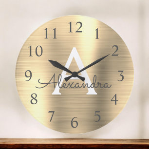 Gold Metallic monogram Naam en Initiaal Grote Klok
