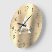 Gold Metallic monogram Naam en Initiaal Grote Klok (Hoek)