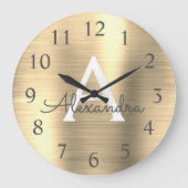 Gold Metallic monogram Naam en Initiaal Grote Klok (Voorkant)