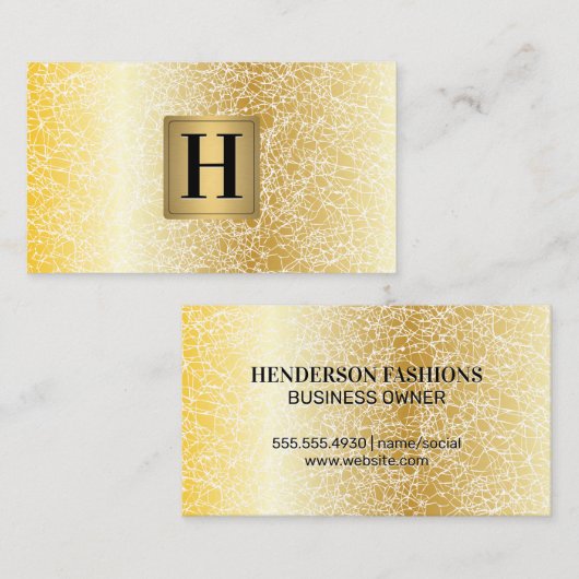 Gold Metallic Monogram | Witte goudtextuur Visitekaartje (Voorkant / Achterkant)