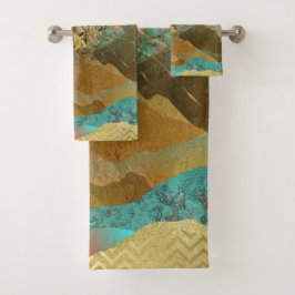 Gold Metallic Mountain Vista Landscape Bad Handdoek