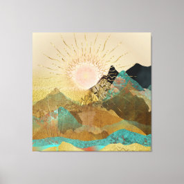Gold Metallic Mountain Vista Landscape Canvas Afdruk