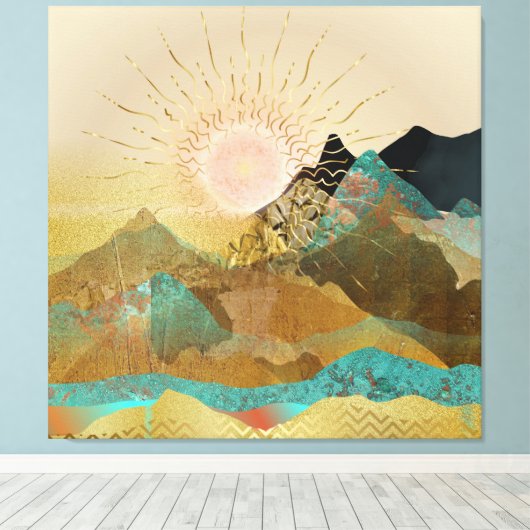 Gold Metallic Mountain Vista Landscape Canvas Afdruk (Insitu (Houten vloer))