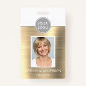 Gold Metallic Naam werknemer Logo Foto Bedrijf Badge (Voorkant)