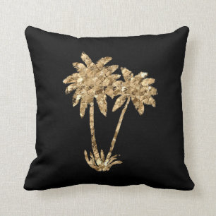 Gold Metallic Palm Trein op Black Kussen