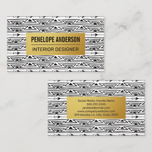 Gold Metallic Pattern | Bohemisch Patroon Visitekaartje (Voorkant / Achterkant)