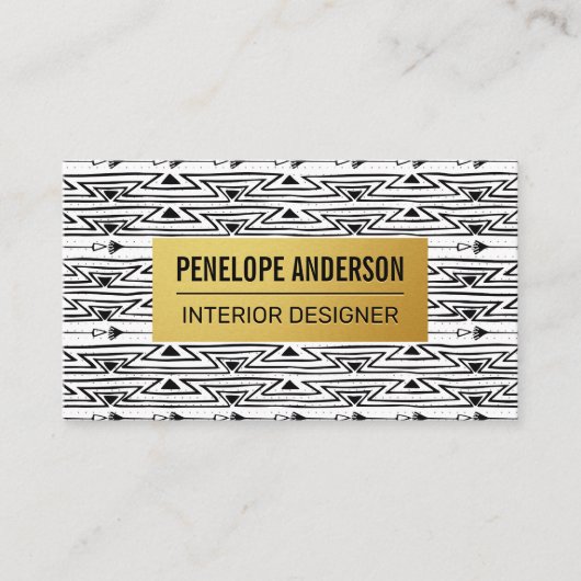 Gold Metallic Pattern | Bohemisch Patroon Visitekaartje (Voorkant)