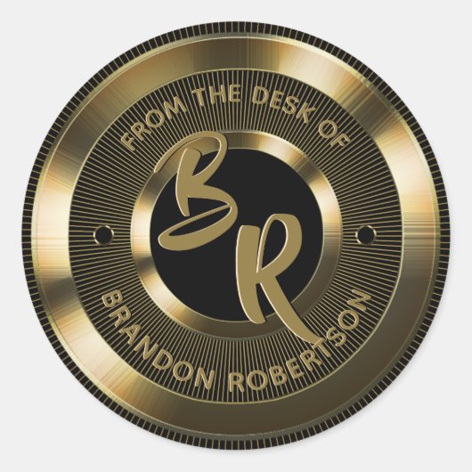 Gold Metallic persoonlijk Initiaal Ronde Sticker (Voorkant)