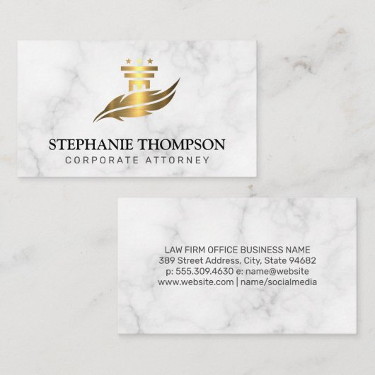 Gold Metallic Pillar en Feather Logo | Wet Afsprakenkaartje (Voorkant / Achterkant)