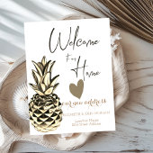 Gold Metallic Pineapple, Heart New Address Aankondigingskaart