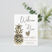 Gold Metallic Pineapple, Heart New Address Aankondigingskaart (Staand voorkant)