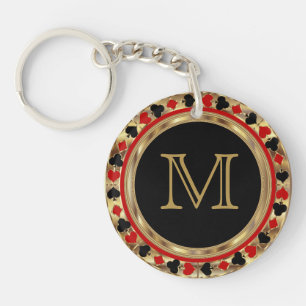 Gold Metallic Poker Design   Monogram Sleutelhange Sleutelhanger