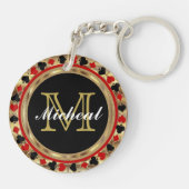 Gold Metallic Poker Design | Monogram Sleutelhanger (Achterkant)