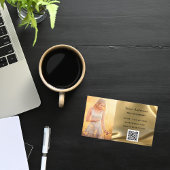 Gold metallic qr code logo werknemer foto visitekaartje
