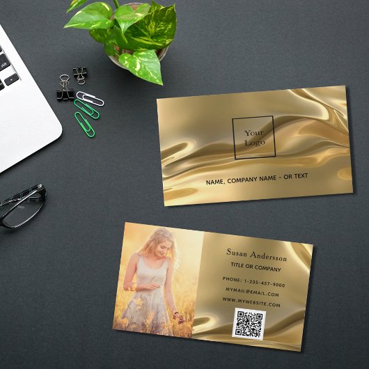Gold metallic qr code logo werknemer foto visitekaartje