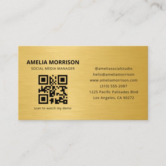 Gold Metallic QR Code Minimalist Professional Visitekaartje (Voorkant)