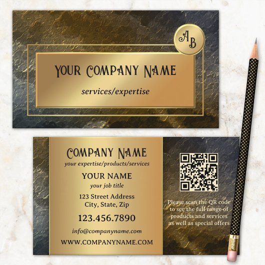 Gold Metallic QR Professional Monogram Design Visitekaartje