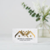 Gold Metallic Real Estate Logo | Marmer Visitekaartje (Staand voorkant)