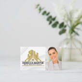 Gold Metallic Real Estate Logo | Vrouw voor bedrij Visitekaartje (Staand voorkant)