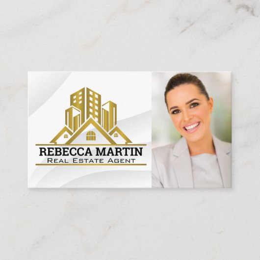 Gold Metallic Real Estate Logo | Vrouw voor bedrij Visitekaartje (Voorkant)