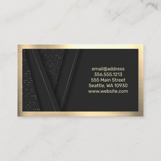 Gold Metallic Real Estate Logo | Zwart Lux-patroon Visitekaartje (Achterkant)