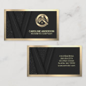 Gold Metallic Real Estate Logo | Zwart Lux-patroon Visitekaartje (Voorkant / Achterkant)