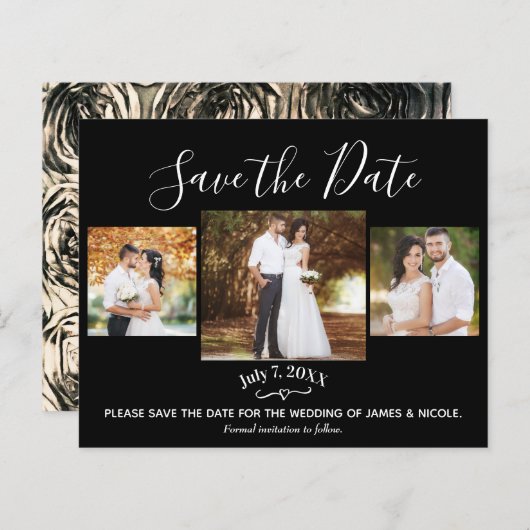 Gold Metallic Rozen Wedding Photo Save the Date (Voorkant / Achterkant)